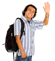 College student waving good-bye